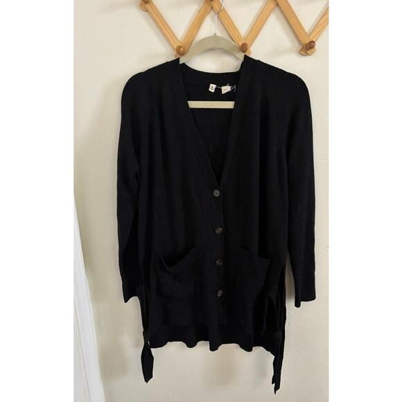 Anthropologie Sweater Women's Large Moth Cardigan Black Side Tie Button Up - Picture 2 of 9
